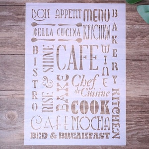 Cafe Stencil tempalte - Plantilla de scrapbooking - plantilla de restaurante - Plantilla de decoración DIY - Plantilla de pintura - Plantilla de pared (15310-A)