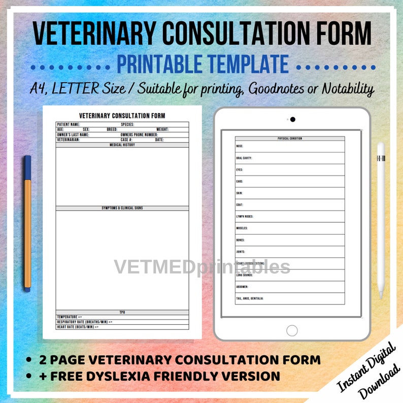 Veterinary Consultation Form & Case Work-up Sheets Vet - Etsy UK
