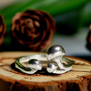 Sterling Silver Plated Ring, Adjustable Ring, Mushroom Ring, Forest Ring, Nature Ring, Rings for Her, Jewelry for Her, Gifts for Her
