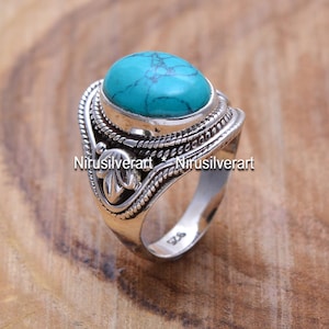 Echter Türkis Ring, Silber Türkis Ring, Kupfer Türkis Ring, Sterling Silber Ring, Blau Ring, Boho Türkis Ring