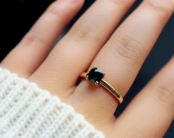 Black Onyx Ring, Faceted Black Gemstone Ring, Minimalist Statement Ring, Sterling Silver Gemstone Jewelry