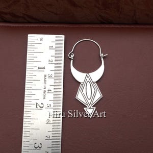 Geometric Tribal Hoop Earrings in Silver Tone, Handmade Ethnic Dangle Jewelry, Boho Festival Earrings, Lightweight Gift for Her