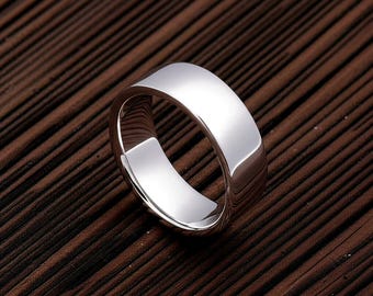 Polished Sterling Silver Wide Band Ring, Solid 925 Silver Cigar Band, Minimalist Chunky Plain Ring, Unisex Bold Stacking Ring, Gift for Her