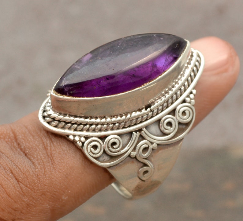 Amethyst Engagement Ring February Birthstone Ring Natural Purple Amethyst Ring