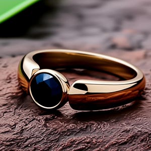 Minimalist Gold Ring with Bezel Set Blue Sapphire, Modern and Simple Everyday Jewelry for Women Gift For Her 925 Sterling Silver