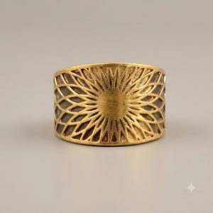 Sunburst Gold Ring, Celestial Statement Ring, Boho Brass Band Ring, Handmade Wide Ring, Minimalist Sun Jewelry, Gift for Her