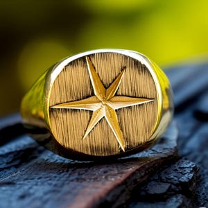 Golden Compass Star Signet Ring , North Star Direction Ring, Unique Design Ring, Brass ring, Handmade Ring, Statement Ring, Ring for women,