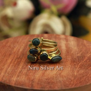 Handmade Brass Labradorite Ring with Cluster Gemstones, Adjustable Boho Statement Ring, Blue Grey Stone Jewelry, Gift for Her