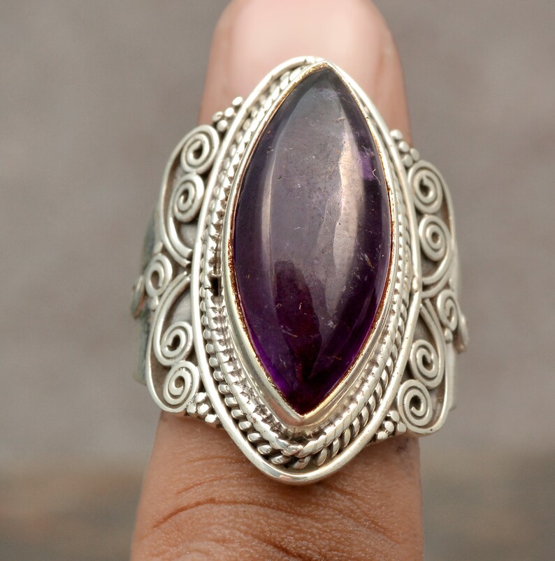 Amethyst Engagement Ring February Birthstone Ring Natural Purple Amethyst Ring