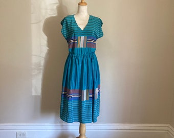 Vintage Teal Crop Top Set; Crop Top Skirt Set; Teal; Striped; Maggie Boutique