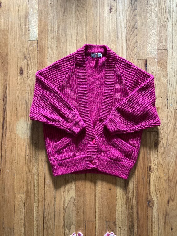 Chunky Knit Pink Cardigan; Vintage Cardigan; Pink… - image 1