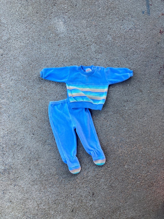 6 mo. Baby Blue Velour Striped Sweat Suit; Health 