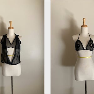 Vintage 3 Piece Bralette Lingerie Set; Black Bralette; Vintage Bralette; Black Lingerie Bras