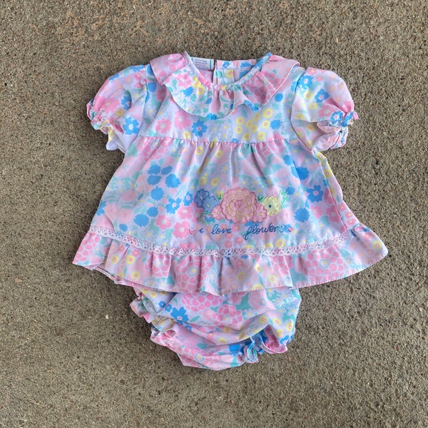 Vintage Floral Set; Floral Dress Set; Baby Floral Dress; Size 12 Months