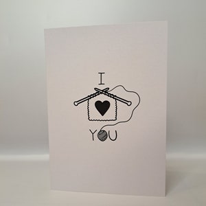 Eu te amo cartão comemorativo | cartões temáticos de tricô e lã, coração de tricô, trocadilhos fofos, tudo que você tricota é amor