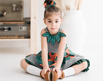 SunLeaf Dress-Colorful Stylish Green Fashionable Unique Dress for Girls, Chic Toddler Girl Summer Dress, Ethical Children Colorful Fun Dress