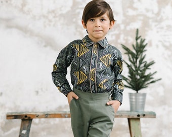 Bobster Unique Trousers & Shirt Chic Toddler Boy Set - Sustainable Eco Friendly Stylish Gift for Christmas and Birthday Elegant Kids - GREEN