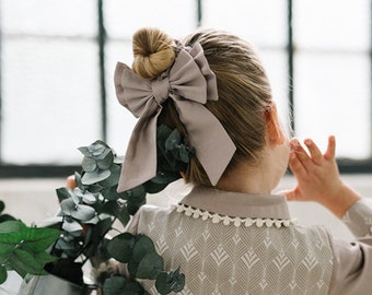 Bonnier Unique Elegant Toddler Girl Kids Bow Hair Tie - Sustainable Eco Friendly Gift for Christmas and Birthday - MINK BEIGE Bow Scrunchie