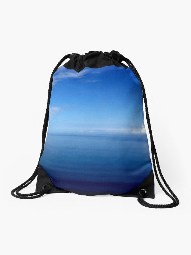 SALE Beach Bag Drawstring Backpack Blue Tote Bag Canvas image 0