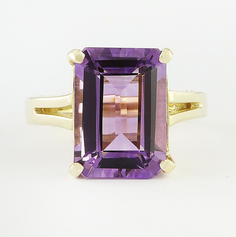 Amethyst Ring, Yellow Gold Ring, Gift For Her, Mother's Day, Statement Ring, Emerald Cut, MerryMoon Jewelry, February Birthstone, Prom Ring image 7
