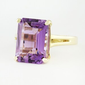 Amethyst Ring, Yellow Gold Ring, Gift For Her, Mother's Day, Statement Ring, Emerald Cut, MerryMoon Jewelry, February Birthstone, Prom Ring image 4