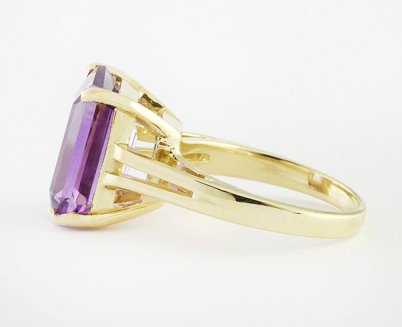 Amethyst Ring, Yellow Gold Ring, Gift For Her, Mother's Day, Statement Ring, Emerald Cut, MerryMoon Jewelry, February Birthstone, Prom Ring image 5