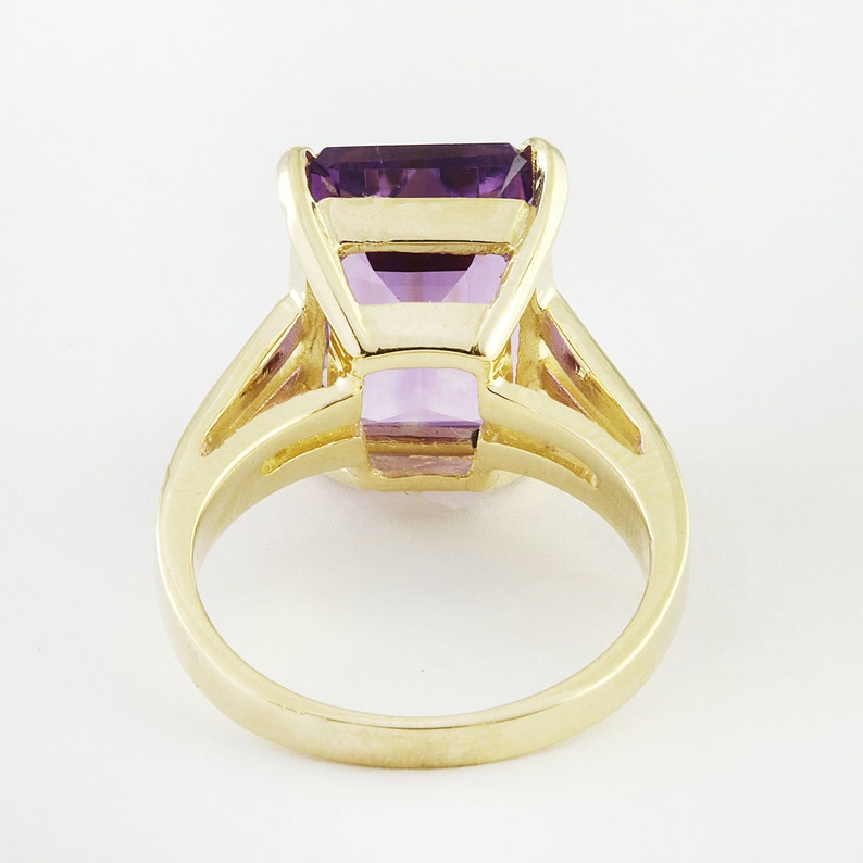 Amethyst Ring, Yellow Gold Ring, Gift For Her, Mother's Day, Statement Ring, Emerald Cut, MerryMoon Jewelry, February Birthstone, Prom Ring image 6