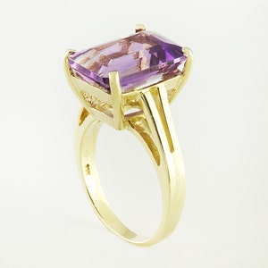 Amethyst Ring, Yellow Gold Ring, Gift For Her, Mother's Day, Statement Ring, Emerald Cut, MerryMoon Jewelry, February Birthstone, Prom Ring image 3