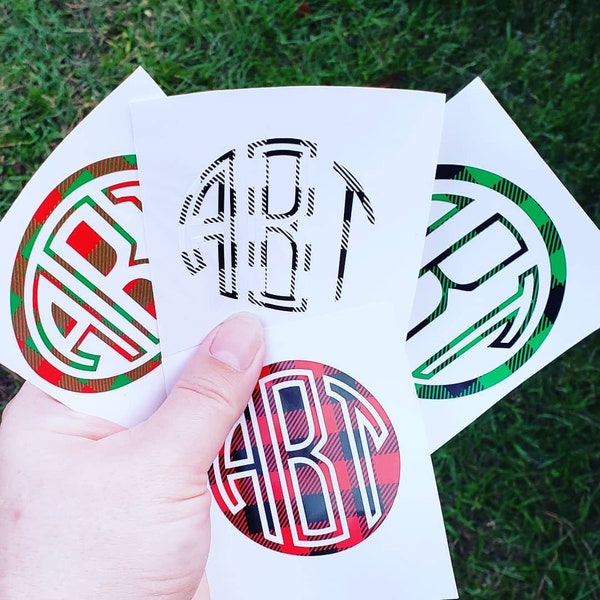 Personalized plaid initials,monogram,plaid initials ,vinyl sticker,sticker decal,Initial decal,christmas decal