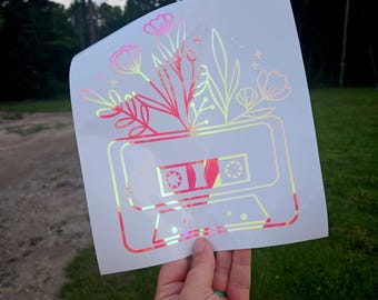Floral Cassette Tape Vinyl Decal Sticker