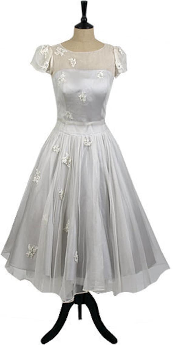 high neck tea length wedding dress