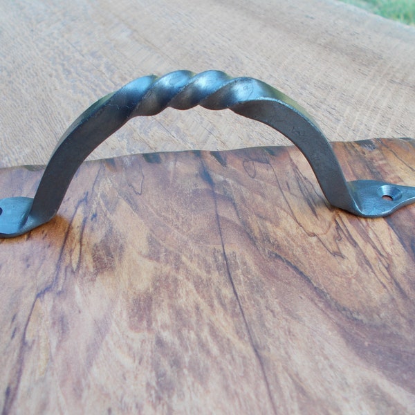 Hand forged rustic handle for cabinet, serving tray, and charcuterie board
