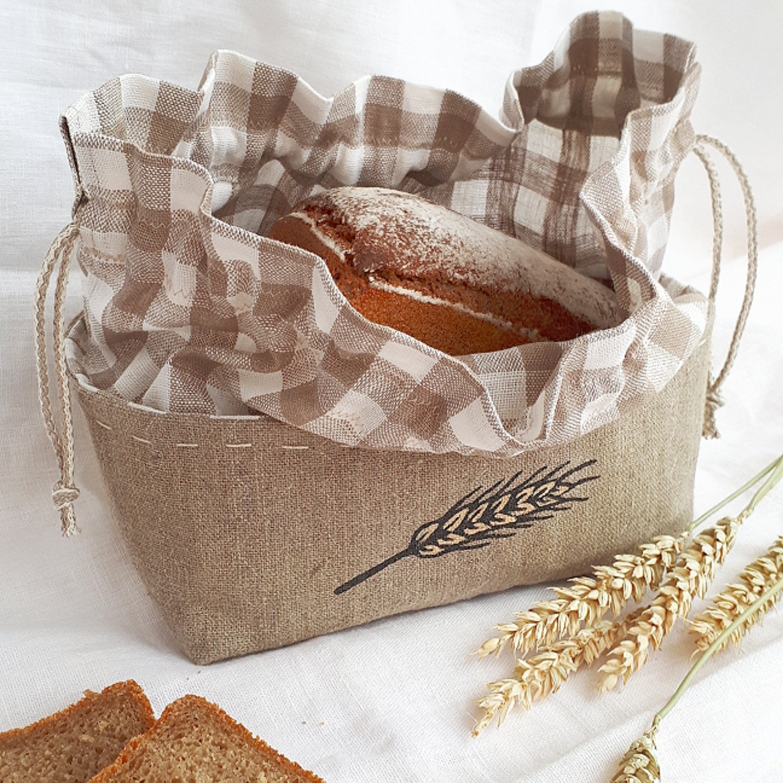Linen bread basket. Linen bread box. Linen bread loaf bag with Etsy