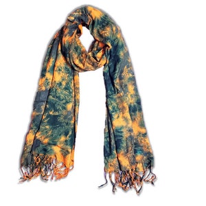Orange and Forest Green Hand Tie & Dye Pashmina Scarf