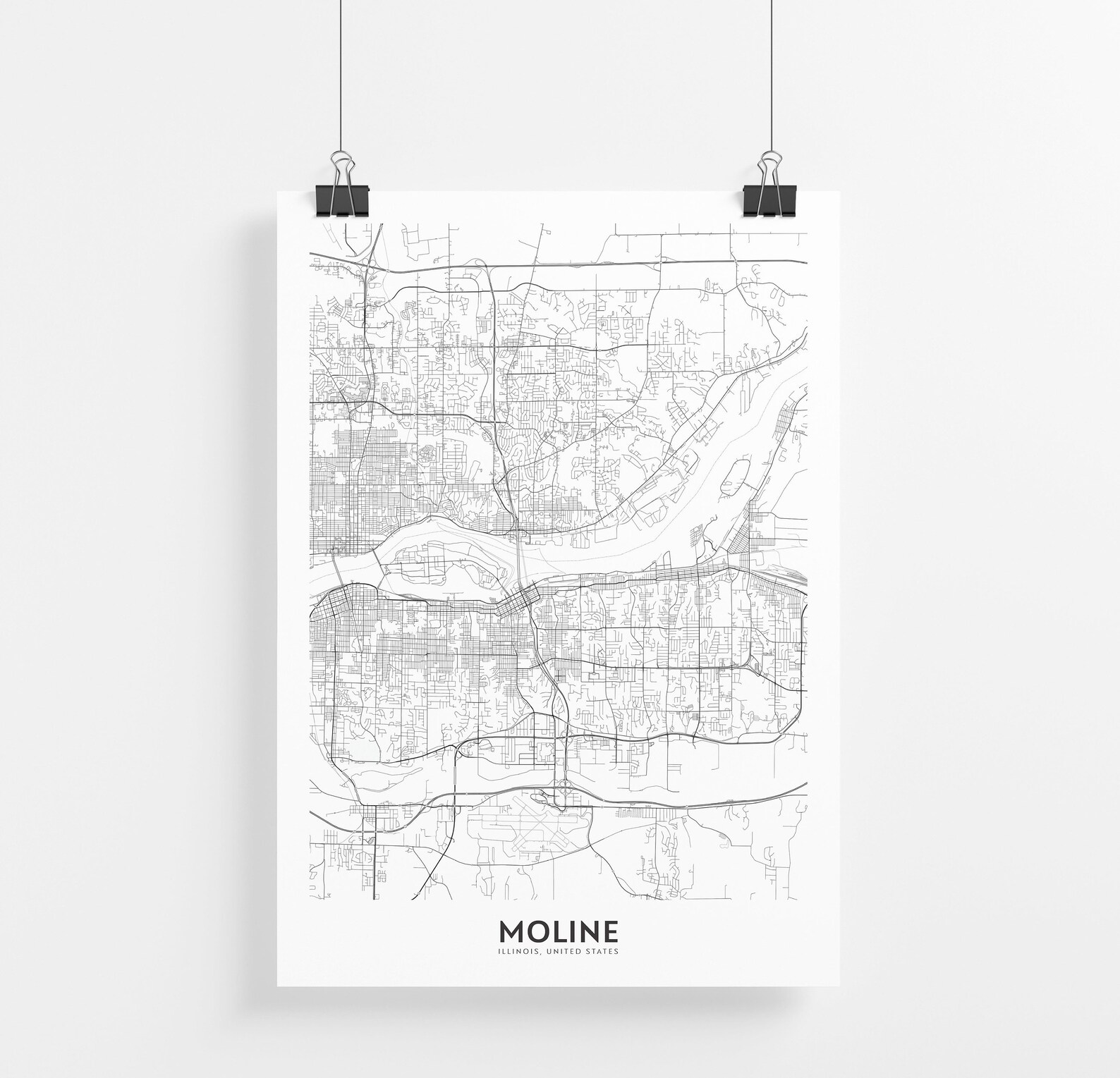 Moline Map Print City Map Wall Art Moline Illinois Map Etsy