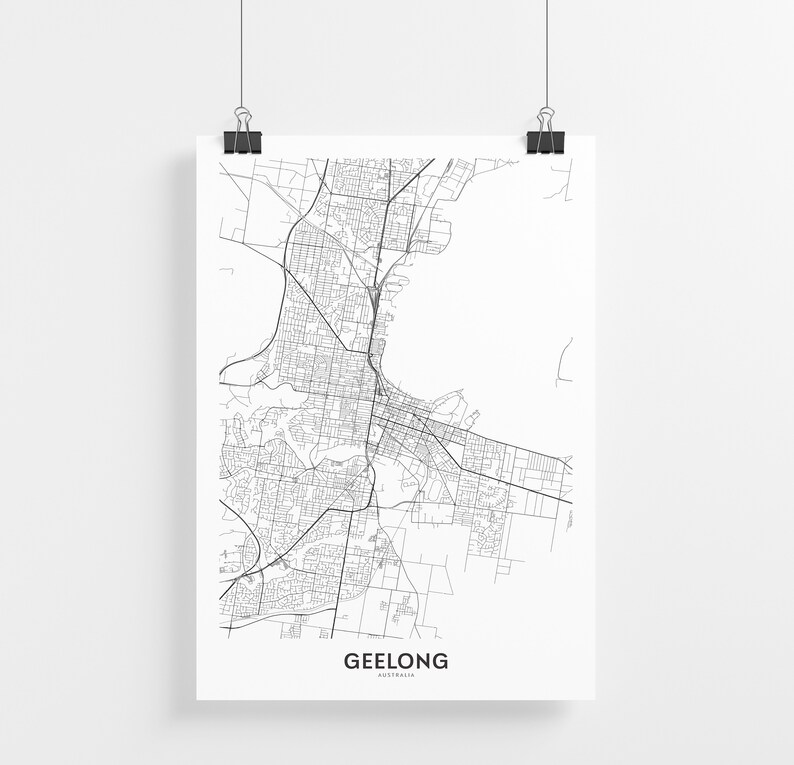 Geelong City Map Print City Map Wall Art Geelong Australia Etsy