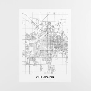 Champaign Map Print City Map Wall Art Champaign Illinois | Etsy