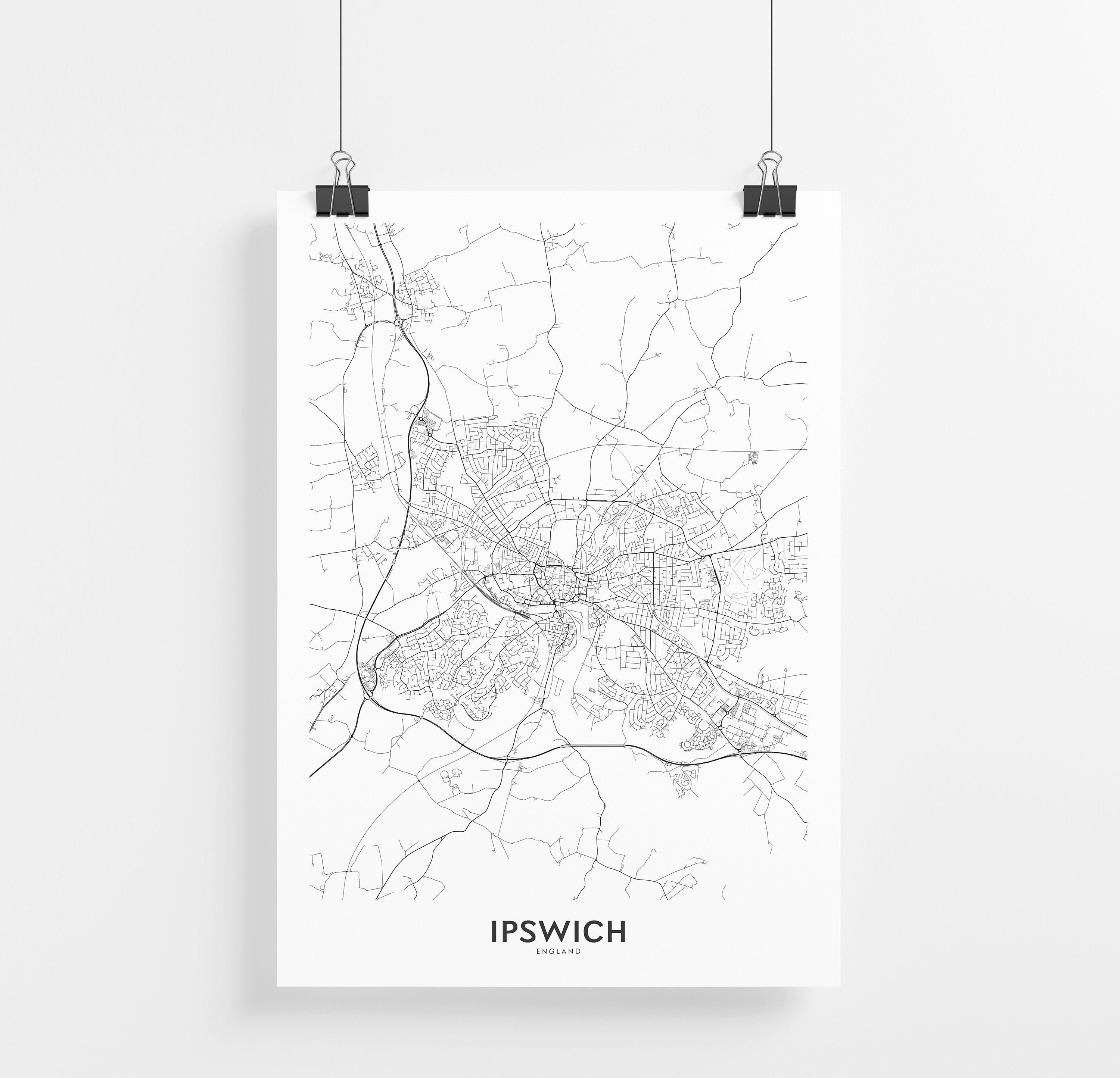 Ipswich Map Print City Map Wall Art Ipswich Map Travel Etsy