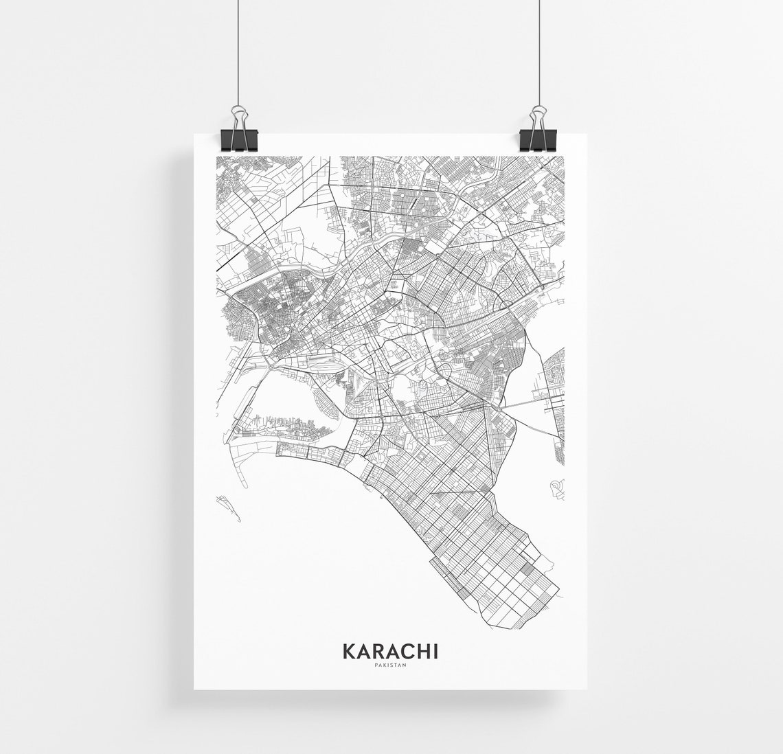 Karachi Map Print City Map Wall Art Karachi Map Travel Etsy
