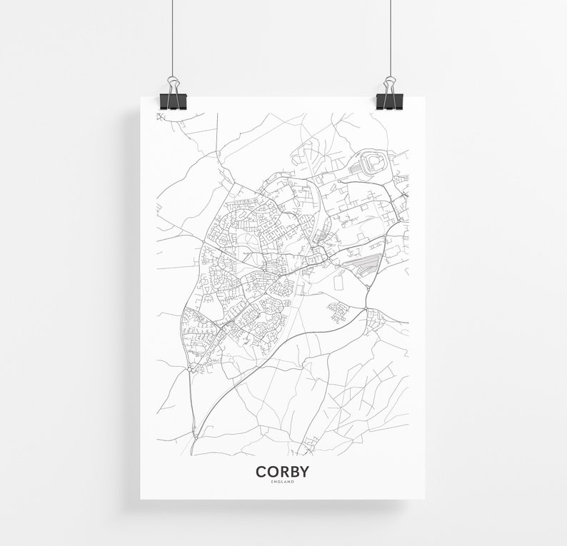 Corby Map Print City Map Wall Art Corby England Map Travel | Etsy