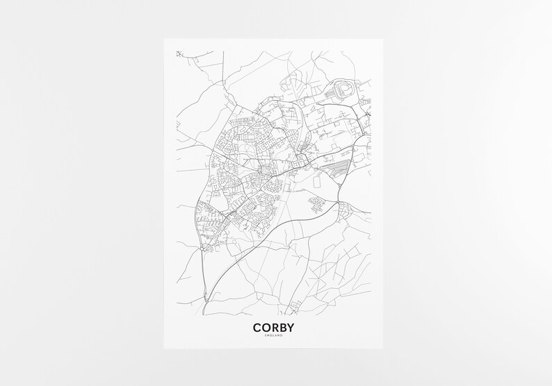 Corby Map Print City Map Wall Art Corby England Map Travel | Etsy