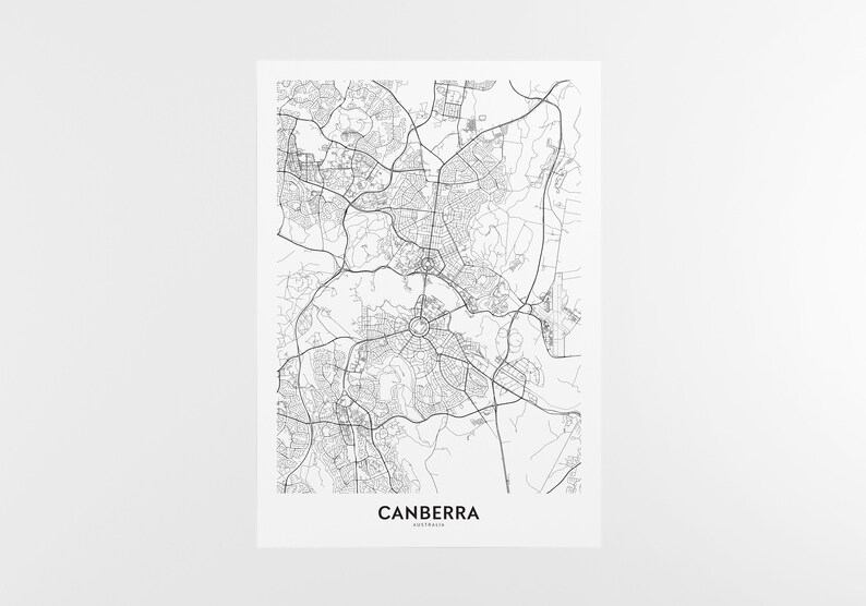 Canberra City Map Print City Map Wall Art Canberra Australia Etsy