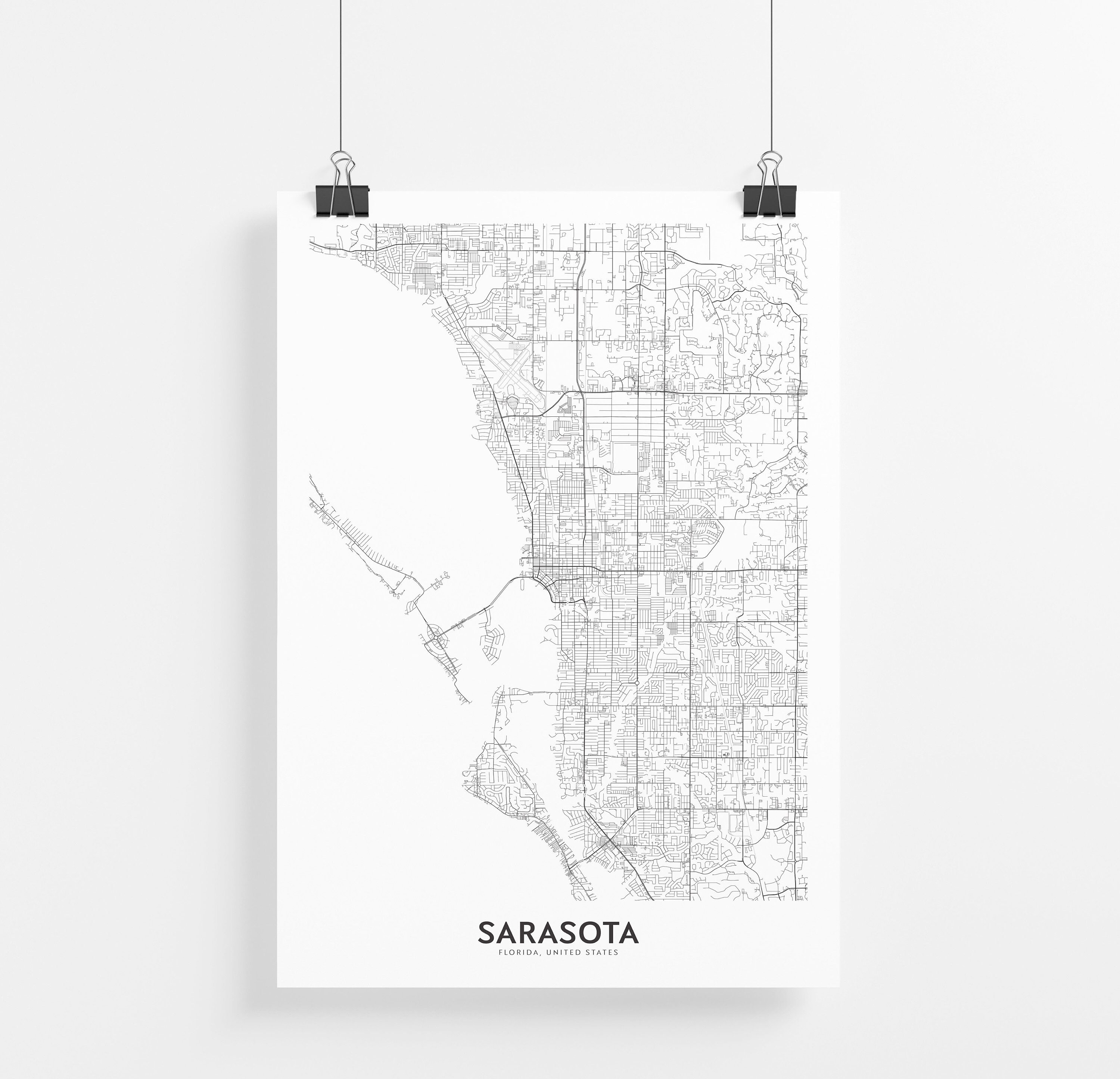Sarasota Map Print City Map Wall Art Sarasota Florida Map Etsy