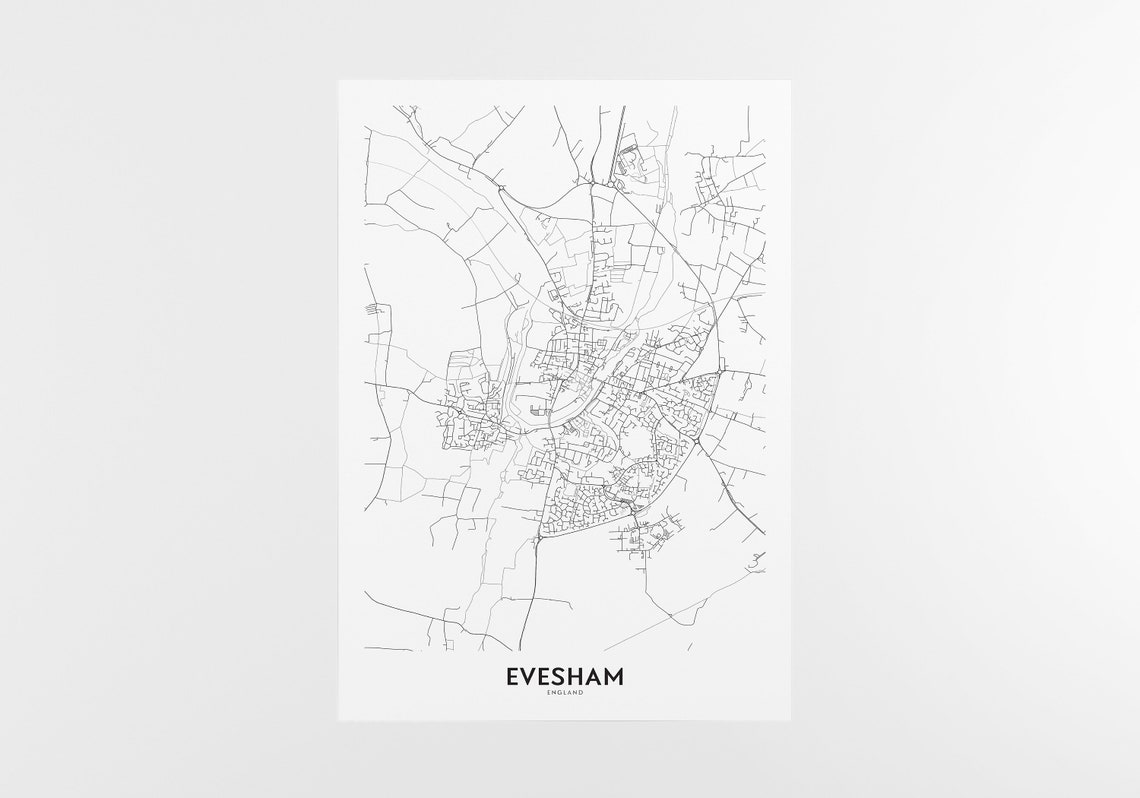 Evesham Map Print City Map Wall Art Evesham Map Travel Etsy