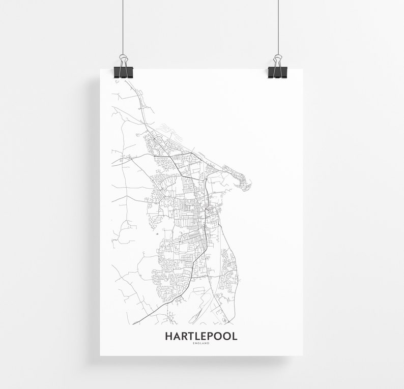 Hartlepool Map Print City Map Wall Art Hartlepool England Etsy