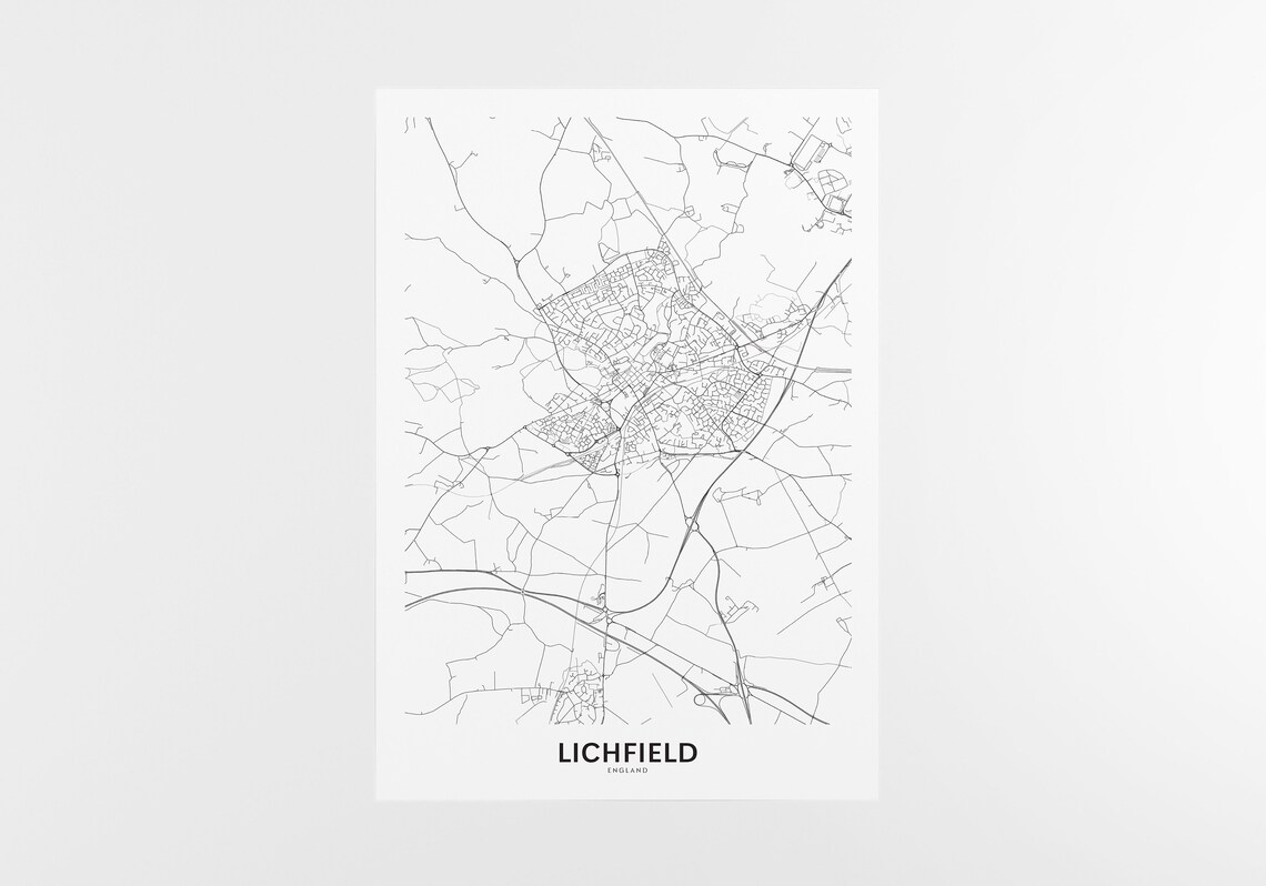 Lichfield Map Print City Map Wall Art Lichfield Map Travel | Etsy
