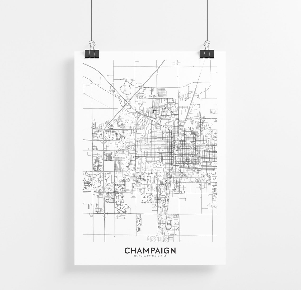 Champaign Map Print City Map Wall Art Champaign Illinois Etsy