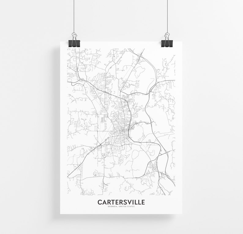 Cartersville Map Print City Map Wall Art Cartersville Etsy