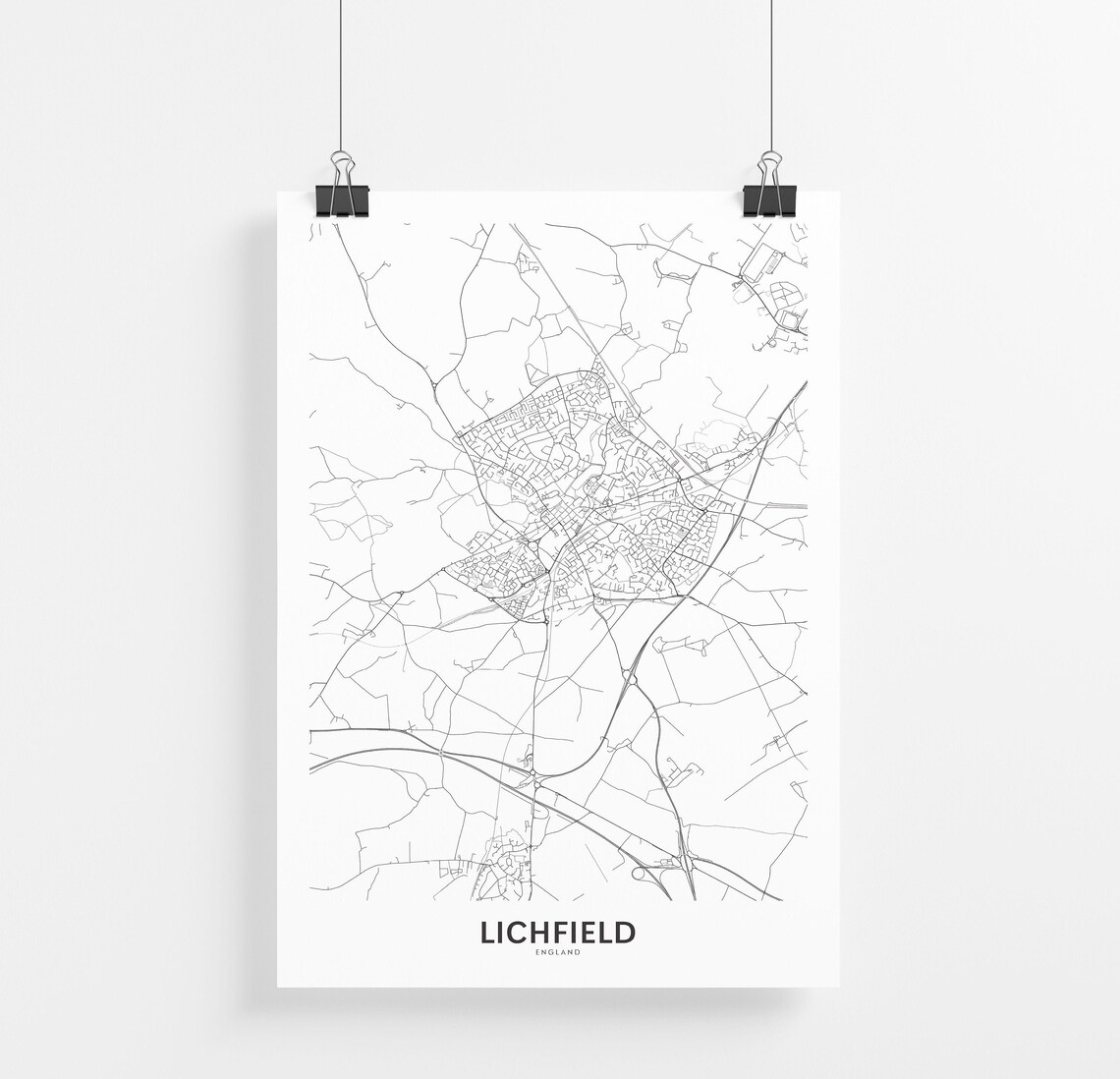 Lichfield Map Print City Map Wall Art Lichfield Map Travel | Etsy