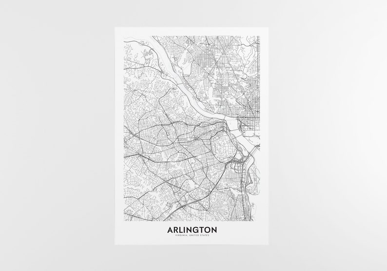 Wall Art Decor City Map Wall Art Wall Art Arlington City Map Print Travel Poster Arlington Virginia Map Print Arlington Map